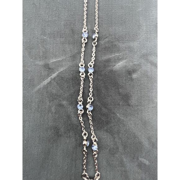 Ocean Blue Main Stone Necklace Chain Matching Rhinestones Silver Setting - Picture 3 of 6